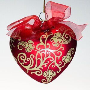 Heart Shaped Christmas Glass Ornament – RED